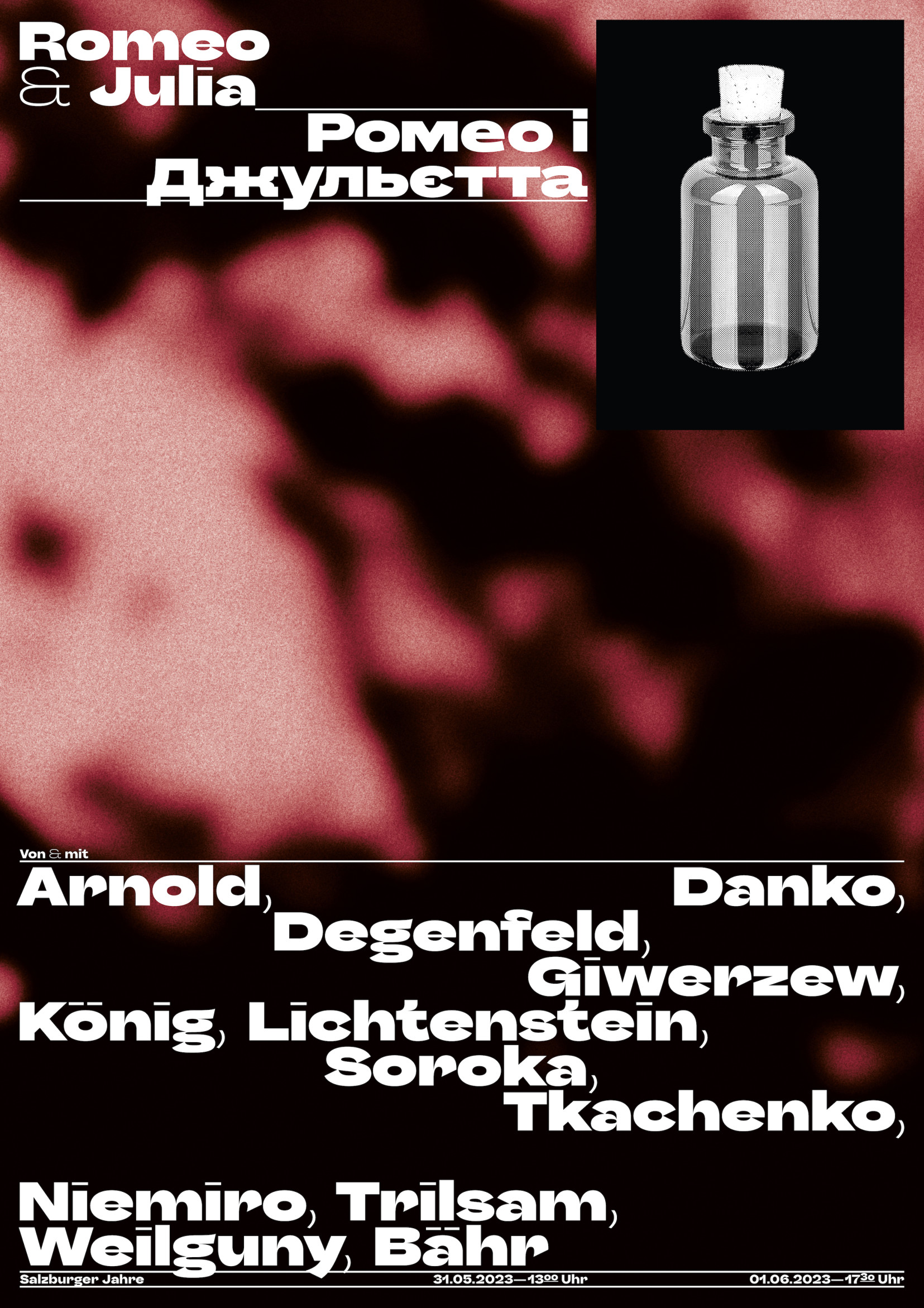 Posterdesign for Alek Niemiros play Romeo & Juliet using the typeface Sombra Display by Paul Eslage. The graphic content ist a screenshot of a mountain around Salzbrg.