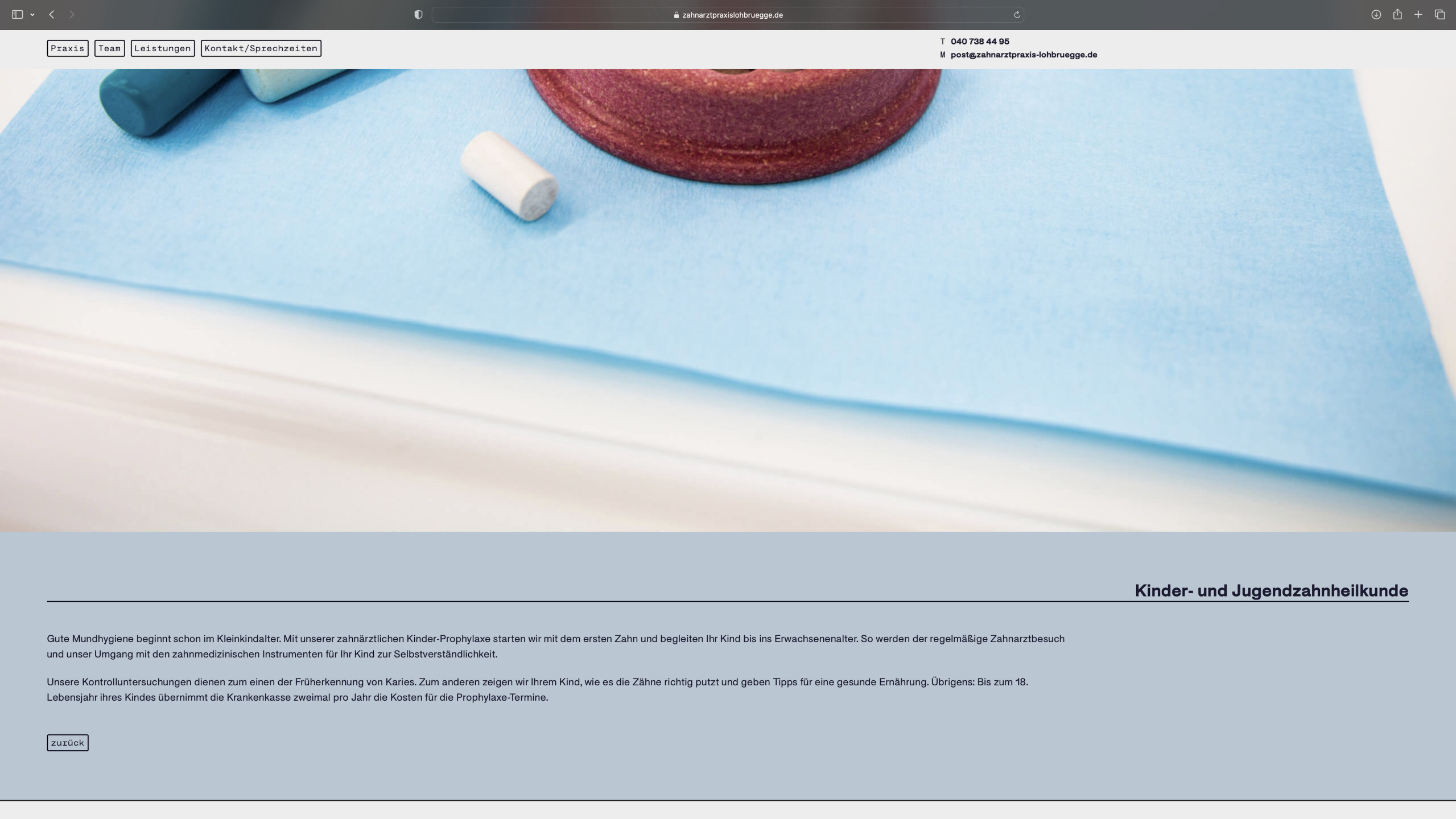 Re-design of the website for Zahnarztpraxis Lohbrügge